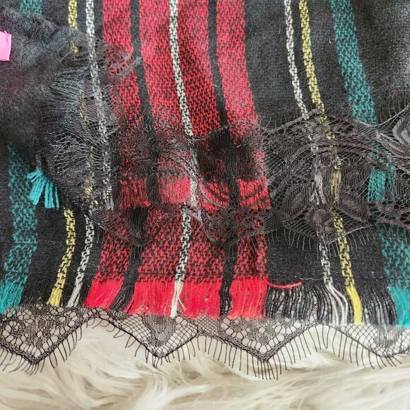 Betsey Johnson Womens Scarf‎ Wrap One Size Multicolor Check Fringe Travel Shawl - Picture 8 of 12